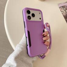 1pc 2-In-1 Dual Layer Anti-Scratch Anti-Fingerprint + Braided Wrist Strap Rugged Phone Case, Compatible With Apple, And More - Black - View 2