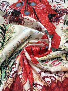 1件加大码女式V领透气数码印花衬衫，宽松通勤上衣，商务休闲办公室时尚春夏打底衫 - 杏色 - 查看 5