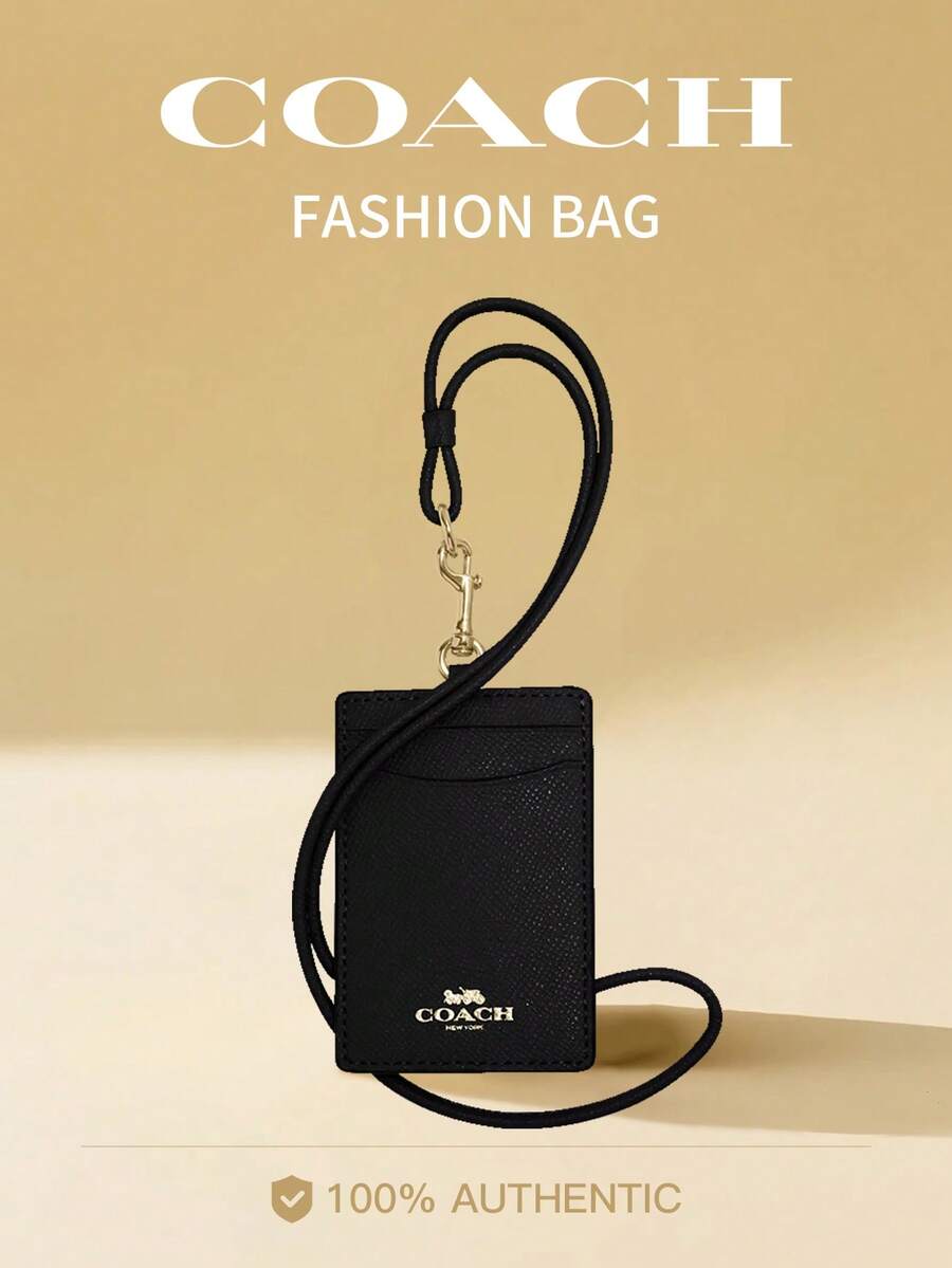 Coach Vertical Leather ID Badge Card Holder with Two Credit Card Slots and Detachable Lanyard Strap Credit Badge Holder - 黑色1 - 查看 1