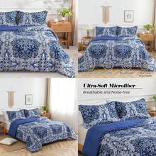 Queen Comforter Set Boho Printed Beding Comforter Blue Flower Bed In A Bag Comforter Lightweight Microfiber Down Alternative Comforter For All Seasons Breathable Soft Fluffy - BlueFlower - View 1