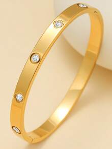 Set de cercei la modă, sexy, din oțel inoxidabil, cu zirconiu, cu trifoi cu patru foi, pentru femei, potriviți pentru purtare zilnică, întâlniri, asortare pentru mai multe ocazii și cadouri - Aur Galben - Vizualizare 9