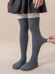 1双/3双装儿童加厚羊毛混纺过膝袜，黑白配色，女童保暖冬季长袜