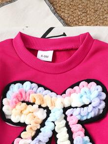 2pcs Baby Girls Casual Cute Bow Pattern Long Sleeve Top + Flared Pants Set, Autumn/Winter - Hot Pink - View 3