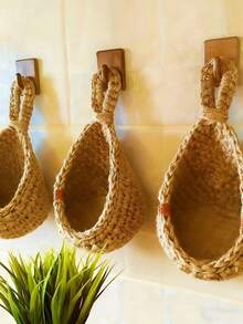 1 giỏ treo tường, giỏ đan phong cách Bohemian, hình giọt nước sáng tạo thích hợp đựng rau củ quả, giỏ đựng đồ nhà bếp, đồ trang trí nhà cửa, đồ trang trí phòng, quà tặng trang trí tường, sinh nhật, tốt nghiệp, đồ trang trí nhà bếp - Màu Khaki - Xem 3