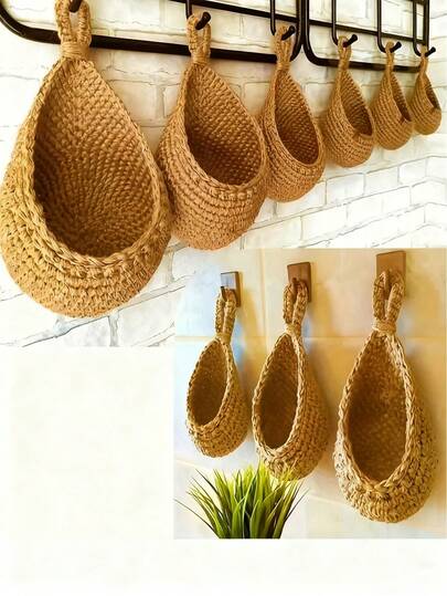 1 件壁挂篮，波西米亚风格编织篮，创意泪珠形状，适合蔬菜和水果，厨房储物篮，家居装饰，房间装饰，墙壁装饰礼物生日毕业厨房装饰