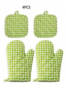 2pcs/4pcs Red Plaid Heat Resistant Oven Mitts And Pot Holders Set, Thick Quilted Double-Sided, Washable, Suitable For Daily Cooking And Baking