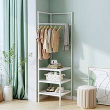 1 件 2/3 层独立式衣帽架，节省空间的挂钩和搁板设计，易于组装，适用于入口、卧室、壁橱、阳台，黑白简约风格，2 种颜色可选，坚固耐用，加固材料，易于移动，可存放衣服、裤子、毯子、包包、帽子、配饰 - 彩色 - 查看 11