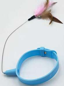 猫项圈逗猫棒，颈部缠绕式自娱自乐咀嚼玩具，带羽毛和铃铛，宠物用品 - 彩色 - 查看 10