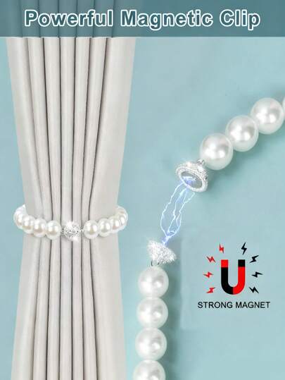 Eleganta magnetiska gardinhängspännen i pärlmönster - Klassiska och moderna fönsterdekorationer med sfäriska pärlor och magnetisk mekanism, hållbar plastkonstruktion för gardinpaneler, sladdlös design för , beige/vita/grå toner, kompatibel med fönstergardiner och glasdörrar, gardiner för vardagsrum