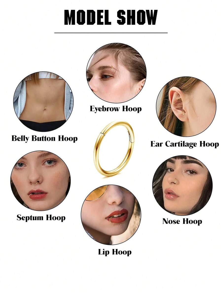 1Pc Unisex Gold Stainless Steel Piercing Ring - Open/Seamless Design For Nose, Ear, Navel & Lip, Fashion Body Jewelry