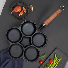 Wooden Handle Plum Blossom Cast Iron Frying Pan, Naturally Non-Stick Without Coating, Ideal For Making Baby Food And Omelets, Multifunctional Cookware For Kitchen Enthusiasts - Black - View 3