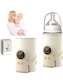 Upgraded Portable Bottle Warmer, 6 Temperature Settings, Smart Control With Night Light Display, Fast Heating, Keeps Warm For 5-8 Hours, Convenient For Feeding Baby On The Go, Portable Travel Bottle Warmer, Smart Portable Bottle Warmer - Beige - View 3