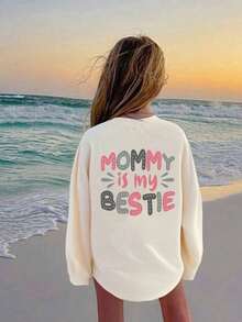 Tween Girl Graphic Print Round Neck Long Sleeve T-Shirt, Autumn/Winter Top