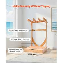 Vertical Surfboard Stand, 3 Tiers Wooden Surfboard Rack For Storage And Display, Freestanding Board Stand Organizer With Hanging Hooks & Cork Padding, For Wakeboards, Snowboards, Kiteboards - Floor-standing 3-story Unit - View 3