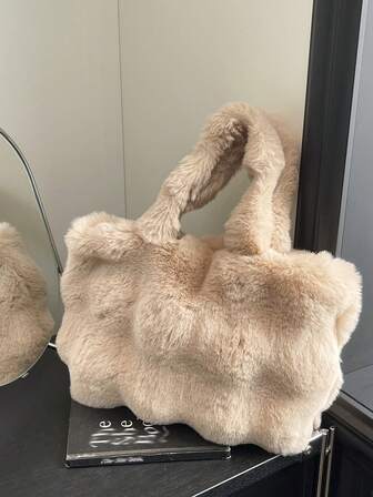 Women's Handbag, Fluffy Handbag Suitable For Parties And Shopping, Solid Color Fluffy Handbag, Autumn/Winter