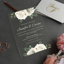 Customized Acrylic Wedding Invitation Cards With Envelopes - Customizable Names, Dates, Locations - Elegant Floral & Greenery Design - Durable Acrylic Party Invitations Suitable For Weddings, Engagements, Birthdays, Anniversaries - Formal And Casual Events - Easy To Clean And Reuse, Wedding Favors, Event Invitations, Handwritten Style, High-Quality Printing, Event Planning, Engagement Celebrations, Premium Finishing, Event Organizers - Multicolor - View 5