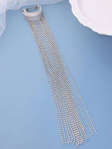 1 pieza Elegante Clip de Pelo con Cadena Larga de Cristal Rhinestone y Borla, Accesorio de Pelo de Cristal Brillante para Mujer, Verano, Playa, Boda - Plateado - Ver 3