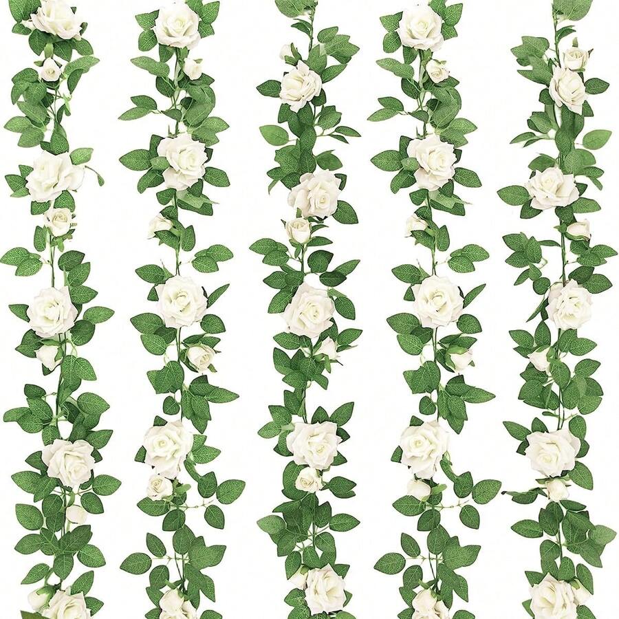 1/3pcs Elegant White Rose Garland - 78" Artificial Floral Vine For Weddings, Ceremonies & Outdoor Decor, Realistic Faux Flowers With Easy-To-Shape Petals, Reusable For DIY Projects