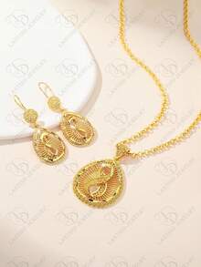 Bộ trang sức nữ mạ vàng hạt đồng 2 món - bông tai và dây chuyền, thích hợp cho tiệc tùng, đám cưới, kỷ niệm, quà tặng ngày lễ, và đeo hàng ngày. - Vàng - Xem 9