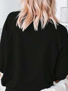 Christmas Outfit WomenWomen's Christmas Reindeer Sequin Applique Sweatshirt Long Sleeve Rib-Knit Pullover Round Neck Regular Fit Warm Lined TopLoose And Comfortablelong Sleeve Tops Women Thanksgiving Outfit Women - màu đen - Xem 2