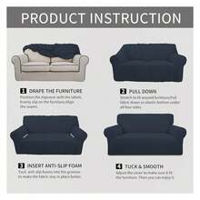 Stretch Sofa Slipcover 1-Piece Sofa Cover Furniture Protector Couch Soft With Elastic Bottom For Kids, Polyester Spandex Jacquard Fabric Small Checks Sofa, Dark Blue - Multicolor 1556 - View 7