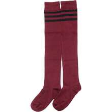 Women Thigh High Socks Cotton Warm Over The Knee High Leg Warmers Long Boot Socks With Stripes,28433042 - 酒紅色 - 查看 5