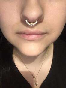 CIZME 假鼻中隔环圈不锈钢非穿孔 CZ 蛋白石鼻中隔首饰假鼻环夹式鼻中隔环假鼻孔鼻中隔穿孔身体首饰女士日常佩戴，假马蹄形圈可调节鼻环 - 銀色 - 查看 9