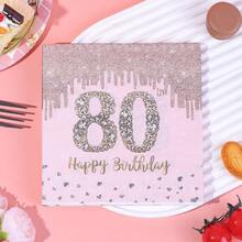 20/40/60/100张玫瑰金钻石“80岁生日快乐”餐巾纸，女孩派对一次性纸巾，生日餐巾纸，适用于午餐、晚餐、鸡尾酒会，女孩/女士餐桌装饰，一次性餐巾纸，生日餐桌装饰，适合80岁女孩/女士生日派对 - 80歲 - 查看 1