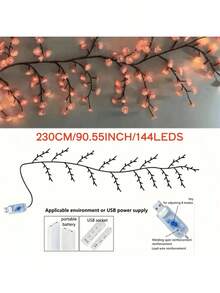 1 串 2.3 米/7.54 英尺 - 144 颗 LED 樱花串灯（粉色），USB 供电，8 种闪烁模式，柔韧可弯曲，适用于家居装饰/仙境花园/房间装饰/墙面装饰/花园装饰/庆典/游戏室/办公室装饰 - 櫻花藤條 - 查看 14