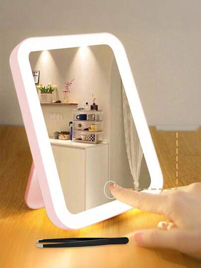 1pc LED Makeup Mirror, Touch Screen, 3 Brightness Levels, Portable Vertically Foldable Makeup Mirror, Dorm Makeup Mirror With Lights, Rechargeable LED Makeup Mirror, Touch Control - 3 Brightness Adjustable, Portable Makeup Mirror, Ideal Gift For Girls And Women