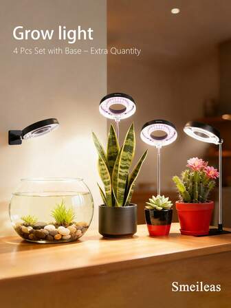 4pcs,Full Spectrum Plant Lamp With Auto 3/6/9H Timer, Adjustable Brightness Settings, Height Adjustable LED Grow Light For Indoor Herbs, Flowering Plants, And Vegetable Seedlings.