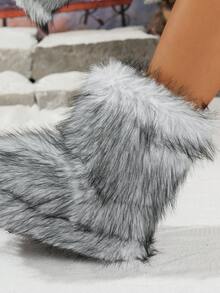 Women's Gradient Y2K Faux Fur Patchwork Snow Boots, Suitable For Outdoor, Indoor, Party, Holiday, Winter