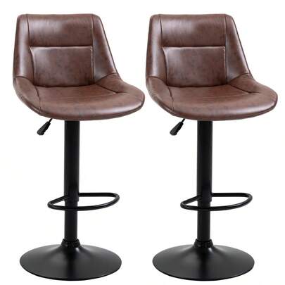 HOMCOM Set Of 2 Height Adjustable Bar Stools With Backrest, Swivel Bistro Stool Made Of Faux Leather In Brown, Ideal For Kitchen And Bar