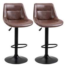 HOMCOM Set Of 2 Height Adjustable Bar Stools With Backrest, Swivel Bistro Stool Made Of Faux Leather In Brown, Ideal For Kitchen And Bar - 1 - 查看 9
