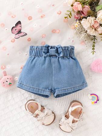 女宝宝可爱蝴蝶结牛仔短裤 - 舒适夏季服装 - 时尚女宝宝必备单品