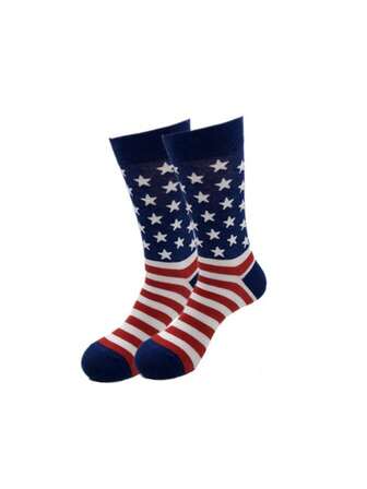 1 Pair Men's Autumn/Winter Red & White Striped Star Pattern Mid-Calf Socks, Moisture-Wicking Casual Sports Socks