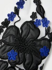 Women's Y2K Floral Mesh Halter Top Flower Embroidered Sheer Tank Crop Tops Coquette Lace Up Backless Camisole Tube Tops Aesthetic Clothes Women Sexy Tops For Going Out - 黑色 - 查看 5