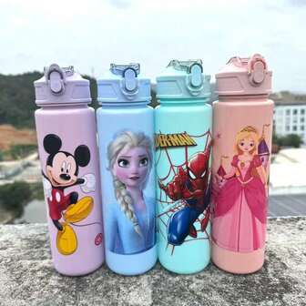 Disney 1个800毫升/27盎司防漏翻盖水瓶，带吸管，轻便塑料材质，可爱卡通设计，适合健身、跑步、篮球等运动，也可作为生日、母亲节、毕业典礼等场合的运动水瓶，补充水分，趣味卡通图案，哑光表面，返校季礼物，送给家人和朋友