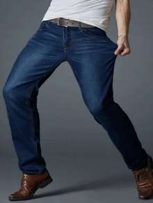 DG XUNLIN MODA Men's Pants Denim Cut Rect0 Slim Fit Streetwear Urban Men's Pants For Use - 深色水洗藍 - 查看 4