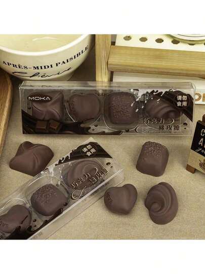 巧克力橡皮擦 - 一套4个创意零食造型橡皮擦，逼真的黑色巧克力橡胶橡皮擦，适合成人、返校季、趣味独特的文具、圣诞礼物