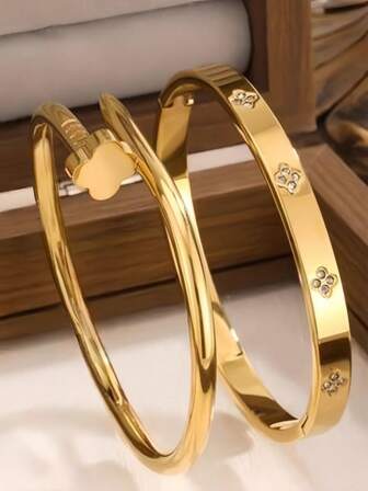 2 piezas Pulsera de acero inoxidable dorado con 4 flores, joyería exquisita de alta gama y de lujo, regalo delicado para parejas y mejores amigos, decoración de uso diario, regalo para el Día de San Valentín y el Día de la Madre para mujeres