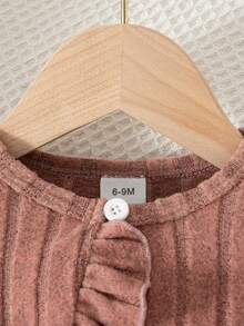 秋冬女婴可爱粉色毛绒荷叶边开衫和无袖花卉领结连衣裙两件套 - 藕粉色 - 查看 7