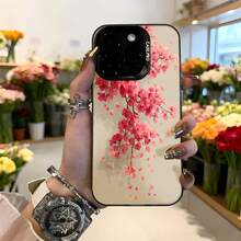 Cubierta de telefono con borde negro y diseño floral rosa claro con flores de cerezo y texto CASETTO para uso diario en floristerias y eventos románticos Aplicable a los teléfonos de la serie Apple y Galaxy - Negro - Ver 2