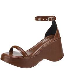 Women's Platform Wedge Sandal With Shekinah Heel, Elegant, Comfortable, Modern, Soft, Fashionable, Casual, PVC, Buckle, Party 2025 - 駝色 - 查看 13