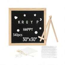 Pizarrón y letrero de madera vintage 30cm x 30 cm Marco de roble Tablero de Letras de Fieltro con Letras Pizarrón y Letrero de Madera Vintage Tablero alfabético de Fieltro enmarcado en Roble con dos Juegos de Letras y Números un trípode Marco de roble tablero de letras de Fieltro con Letras Números, Emojis en Total 340 Intercambiables, Soporte de Trípode les Tablero de mensajes para anuncios de bebés adecuado para el aprendizaje de los niños expositores de restaurantes y tiendas (340 Letras, Números, Signos y Emojis) - Negro - Ver 3