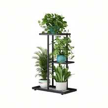 Estantería para Plantas de Metal Negro de 3 / 5 / 8 Niveles, Estante de Hierro Reforzado con Tubos Metálicos Cuadrados, Estilo Moderno Industrial, Uso Interior y Exterior, Soporte Decorativo para Macetas, Libros y Decoración del Hogar, Fácil Montaje y Gran Capacidad de Carga - Negro - Ver 5