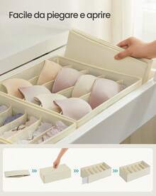 Set di 8 Divisori per Cassetti, Organizzatori per Biancheria Intima Pieghevole, per Reggiseni Mutande Calzini Cravatte, Scatole Portaoggetti in Tessuto per Armadio, Beige - Beige - Visualizzare 4