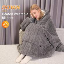 Dowin Heated Wearable Blanket Battery Powered, Come With 5000mAh Portable Rechargeable, USB Fannel Sherpa Oversized Hoodie Sweatshirt, Washable, - Grey - View 4