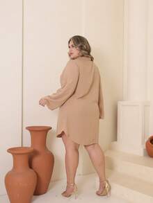 Plus Size Viscose Shirt Dress, Elegant, Lightweight, All Curve - 裸體 - 查看 2