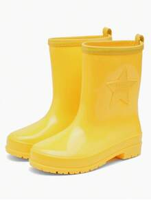 1 Pair Women's Mid-Calf Lightweight Rain Boots, PVC One-Piece Molded Galoshes, Garden Water Shoes, Plastic Overshoes, Yellow Rain Boots - Yellow - View 12